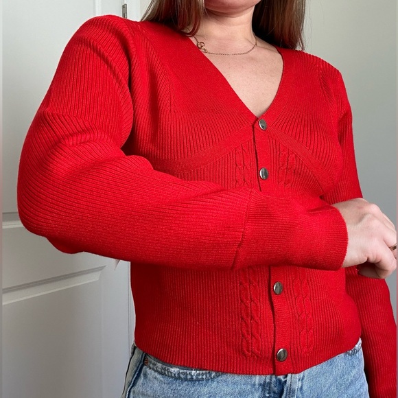 V-neck Ribbed Long Sleeve Snap Front Cardigan - Picture 5 of 9